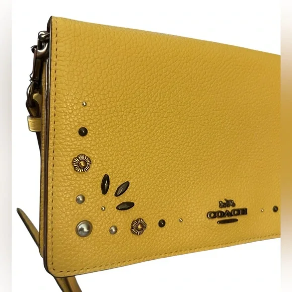 Coach Hayden Foldover Crossbody Yellow Clutch w/ Prairie Rivets - Picture 14 of 14